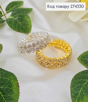 Браслет Пружинка, с белыми камешками, серебряного те золотого цвета 274058 фото