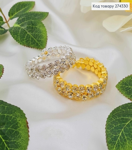 Браслет Пружинка, з білими камінцями, срыбного та золотого кольорів 274058 фото 1