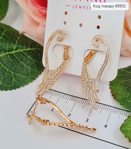 Серьги "Крылья ангела", в камнях, 3,5см, англ. зам, Xuping 18K 115952 фото 1