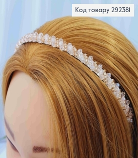 Обруч метал, РОЖЕВО-ПУДРОВОГО кольору,  плетений Бісером і Стеклярусом, ширина 1см 292381 фото