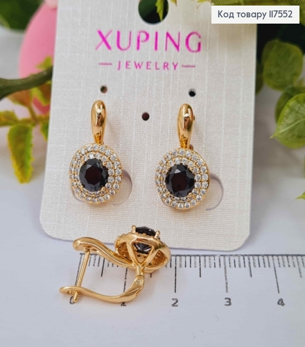 Серьги "Сияние Ночи", с камнем Черного цвета в оправе из камней,1,9см, англ. зам., XUPING 18K 117552 фото 1