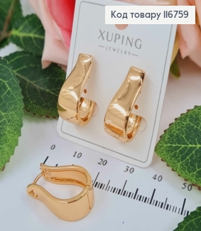 Серьги Пластинки 2,5см, расширены книзу, шир.8мм, англ. застежка, Xuping 18К 116759 фото