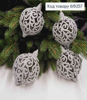 Новогодняя игрушка ВЕНЗЕЛЯ, дутая, блеск, цвет Серебряный диам.70мм, 4шт/уп, Украина 619257 фото