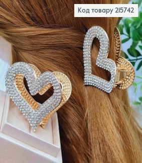 Краб металл "СЕРДЦЕ" с Блестящими камешками, 5см, Золотого цвета 215742 фото