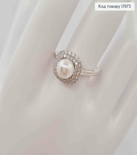 Кольцо родованное украшенное Блестящими камнями и Жемчужкой, Xuping 18К 171173 фото 2