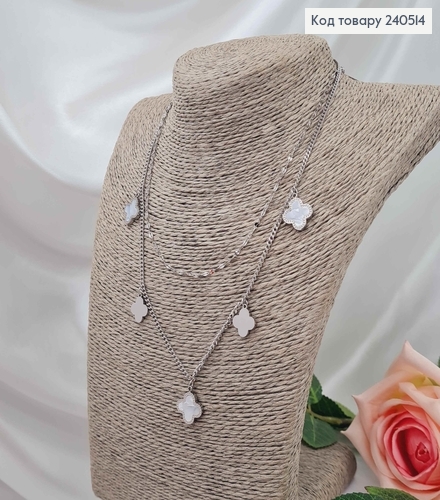 Ланцюжок подвійний, срібного кольору, з підвісками "Van Cleef", 40+5см, сталь Stainless Steel 240514 фото 1