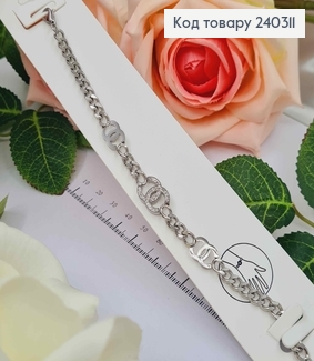 Браслет срібного кольору, "Шанель"  панцирне плетіння, 17+3,5см сталь Stainless Steel 250005 фото