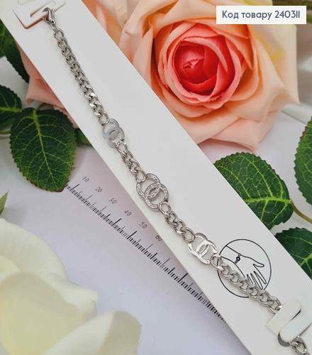 Браслет серебряного цвета, "Шанель" панцирное плетение, 17+3,5см сталь Stainless Steel 250005 фото 1