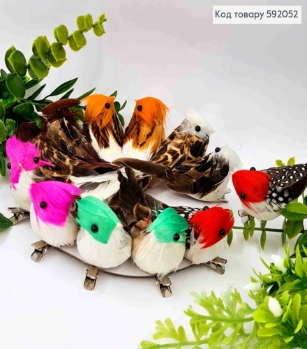 Флористическая заколка, Птичка пастельных цветов с перьями и яркой головой, 15см, в ассортименте 592052 фото 1