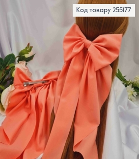 Заколка (7,5см) БАНТ КОРАЛОВОГО цвета, ткань стрейч котон, размер 14,5*36см, Украина. 255177 фото