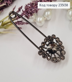 Брошка Шпилька "Лотос" в крупных камушках 7*2.5 см, пепельный цвет. 235138 фото