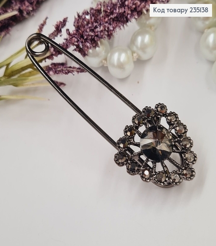 Брошка Шпилька "Лотос" в крупных камушках 7*2.5 см, пепельный цвет. 235138 фото 1