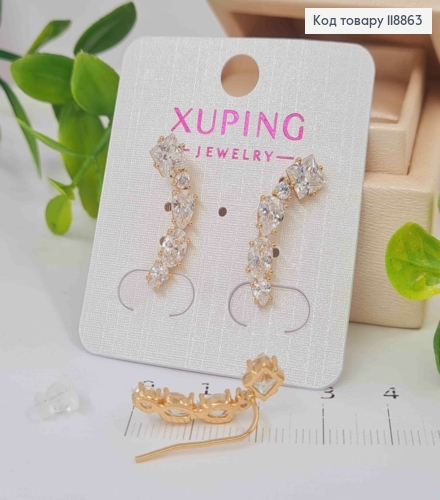 Серьги крючки украшены Блестящими камешками, 2,3см, Xuping 18К 118863 фото 2
