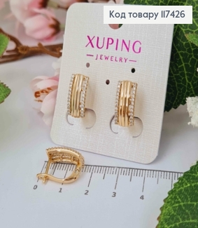 Серьги Прямоугольные с камешками в два ряда, 1,5*0,7см, XUPING 18K 117426 фото