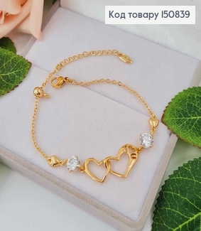 Браслет с Камешками и двумя сердечками, дл. 17+4см, Xuping 18K 150839 фото