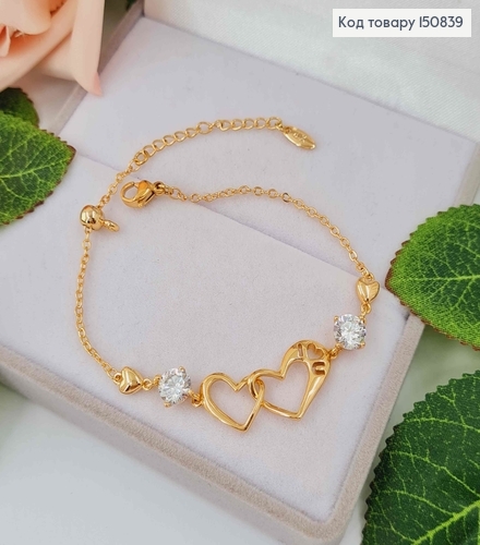 Браслет с Камешками и двумя сердечками, дл. 17+4см, Xuping 18K 150839 фото 1