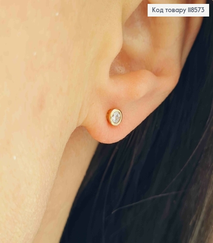 Сережки гвіздки, Блискучий камінець в оправі, 4мм; Xuping 18К 118573 фото 2