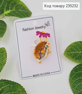 Брошь металл, "Ежик с фиолетовой ромашкой", 4см 235232 фото