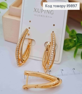 Сережки стріли прикрашені Яскравими камінцями, 2,9см, англ. застібка, Xuping 18К 119897 фото