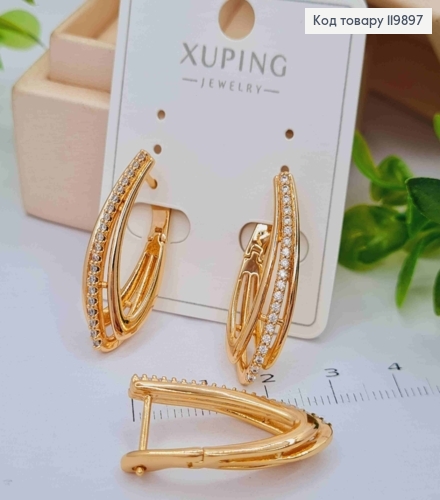 Сережки стріли прикрашені Яскравими камінцями, 2,9см, англ. застібка, Xuping 18К 119897 фото 1