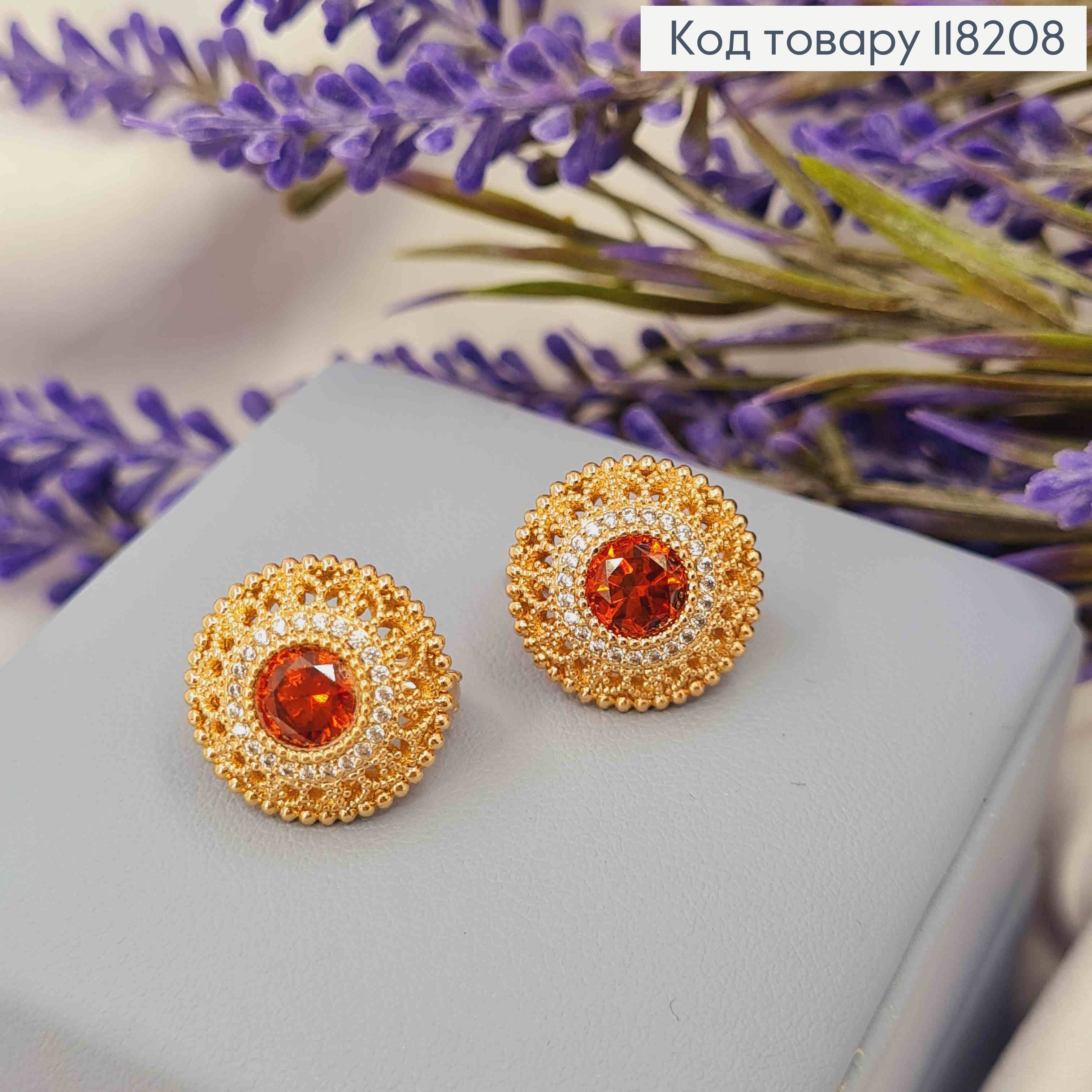 Серьги "Райская Богемия" с Красным камешком, 1,5см, английская застежка, Xuping 18K 118208 фото 2