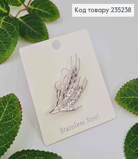 Брошь металл, "Два колоски", серебряного цвета, 5см 235238 фото