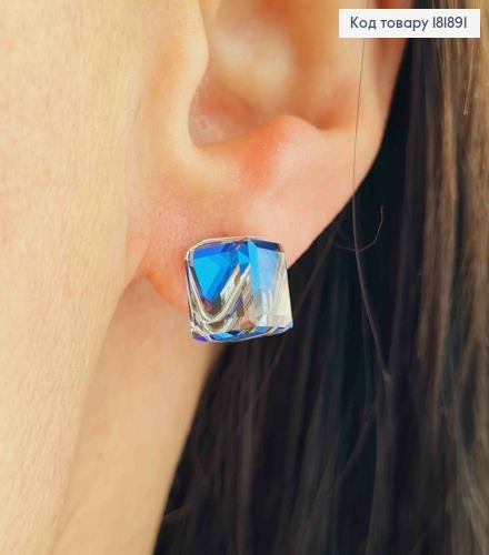 Сережки родовані гвіздки з Блискучо-Синім каменем Сваровскі Хамелеон, 1,2см, Xuping 181891 фото 2