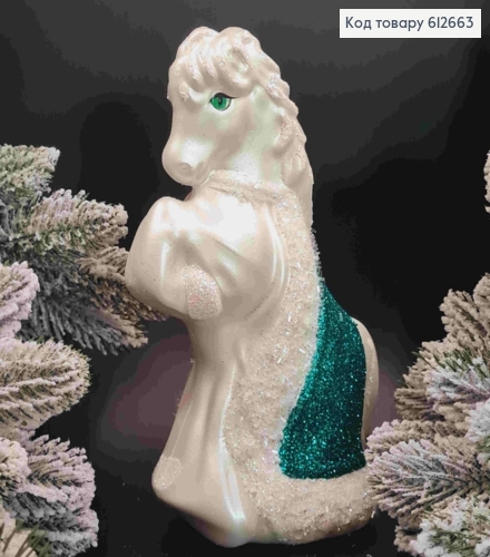 Фигурка "КОНЬ в шубе", СЕРЕБРЯНЫЙ, размер 20*12см, пластиковая новогодняя фигурка, Украина 612663 фото 1