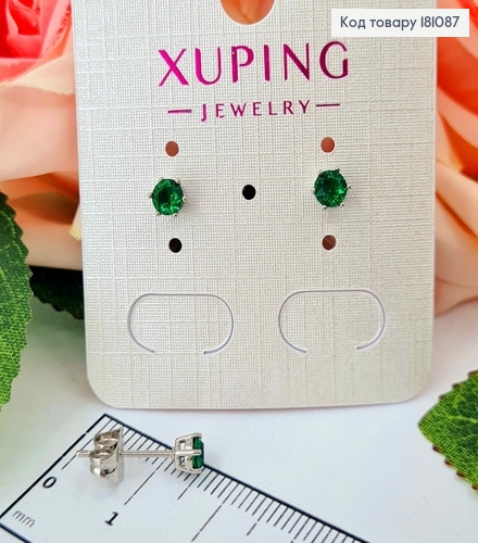 Серьги, гвоздики, с Зеленым камнем 4мм, Xuping 181087 фото 1