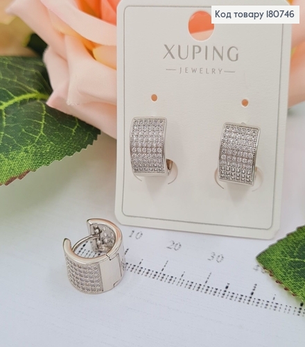Сережки родированые кольца с камнями, 1,2*0,6см, Xuping 180746 фото 1