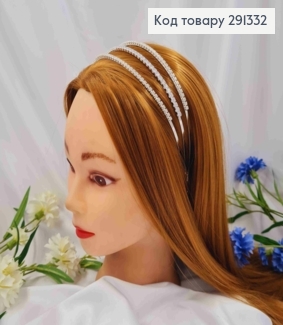 Обруч металл, с Блестящими камешками в три ряда, 3,4см, Серебряного цвета 291332 фото