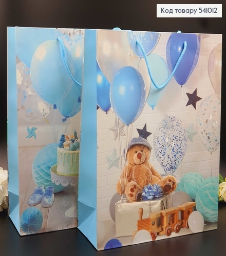 Пакет бумажный большой голубой, Мишка 31х40х12 см 541012 фото 2