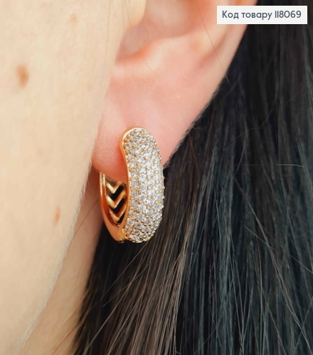 Серьги кольца с Блестящими камешками, ширина 6мм, диаметр 1,8см, Xuping 18К. 118069 фото 3