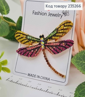 Брошь Стрекоза в камнях Розового и Зеленого цветов 6*4,5см 235266 фото