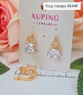 Серьги с вензелями, с квадратным камешком, 1,5см, англ. зам. Xuping 18К 116448 фото