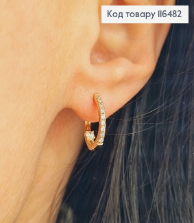 Серьги кольца 1,5см, в камешках и с камешком на внутренней стороне, Xuping 18K 116482 фото