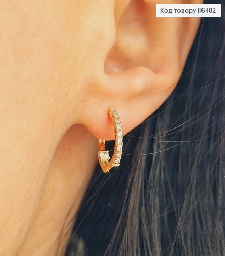 Серьги кольца 1,5см, в камешках и с камешком на внутренней стороне, Xuping 18K 116482 фото 1