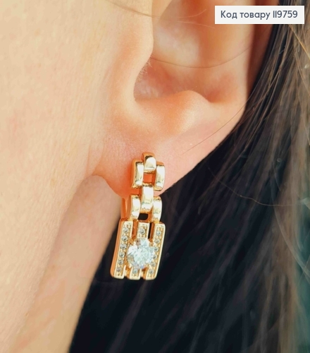 Серьги "Таинственные" украшены Блестящими камешками, 1,8см, английская застежка, Xuping 18К 119759 фото 2