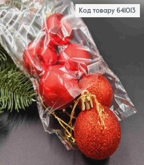 Набор игрушек (40мм) КРАСНЫЕ, Китай, 6шт/уп, (глитер, матовые, глянцевые) 641013 фото