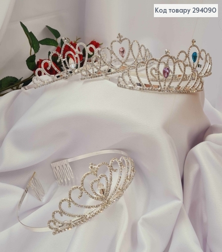 Диадема – маленькая Тиара под серебро с белыми камнями, 3,5см самая высокая точка. 294090 фото 3