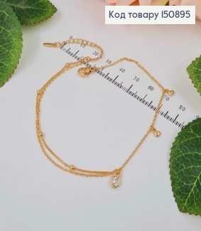 Браслет с шариками и подвесками сердечками, дл. 22+5см, Xuping 18K 150895 фото