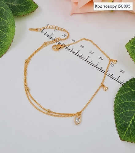 Браслет с шариками и подвесками сердечками, дл. 22+5см, Xuping 18K 150895 фото 1