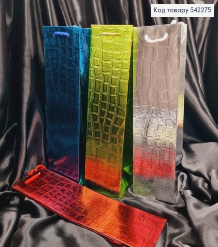 Пакет бумажный для бутылки Блестящий с тиснением, 38*11*11см, в ассортименте 542275 фото 1