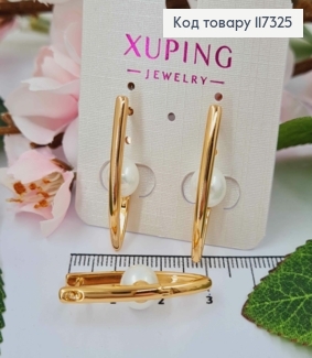 Серьги стрелы с жемчужиной, дл. 3см, англ застежка, Xuping 18К 117325 фото