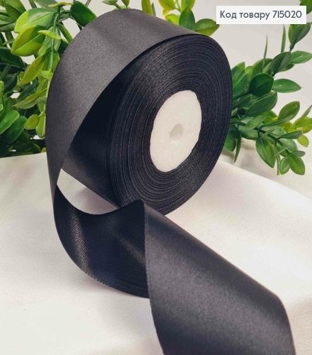 Лента атласная ЧЕРНАЯ (цвет 039), ширина 5см, длина 36 ярдов (33м) 715020 фото 1