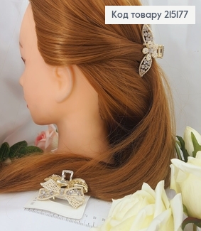 Краб метал Бантик з перлинками і камінцями, 6см, в асорт. 215177 фото