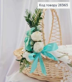 Повязка для корзины ЗАЙЧИК бирюзово-белые  цвета, размер 20*12см, ручная работа, Украина 283165 фото
