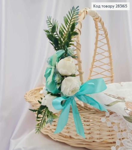 Повязка для корзины ЗАЙЧИК бирюзово-белые  цвета, размер 20*12см, ручная работа, Украина 283165 фото 1