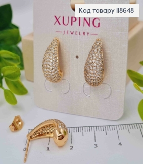 Серьги гвоздики "Капельки" украшены Блестящими камешками, длина 1,8см, Xuping 18К. 118648 фото