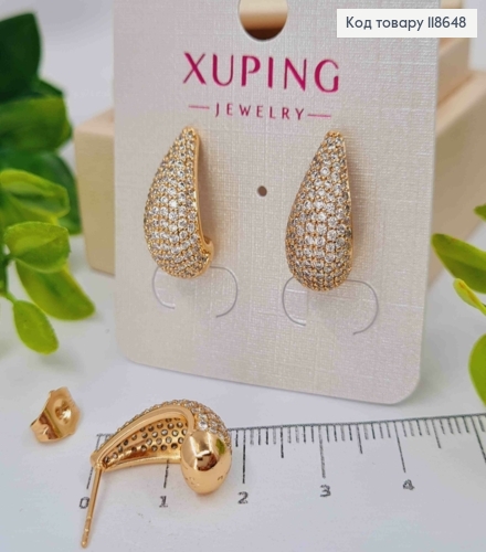 Серьги гвоздики "Капельки" украшены Блестящими камешками, длина 1,8см, Xuping 18К. 118648 фото 1